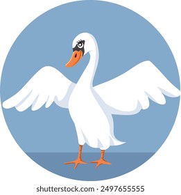 
Schöne Swan Spreading Wings Vektor isolierte Cartoon. Wunderbares Vogelsymbol für Eleganz und Anmut
