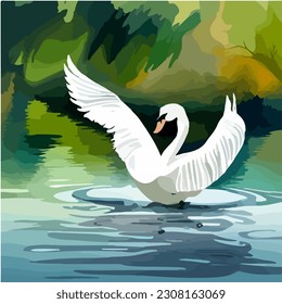 Beautiful swan, watercolor dye painting, vector EPS 10 illustration