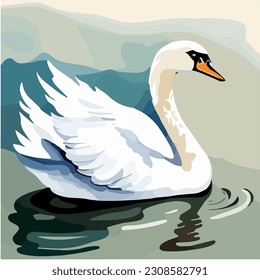 Beautiful swan, watercolor dye painting, vector EPS 10 illustration