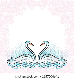 Beautiful swans love. Vector illustration