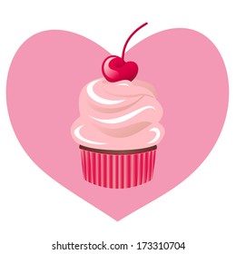 Beautiful sweet cupcake, vector illustration