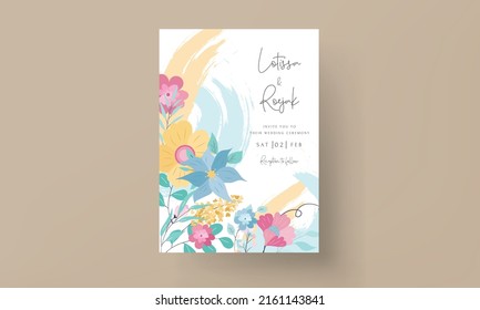 beautiful sweet flat floral wedding invitation card design with pastel color