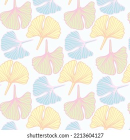 Beautiful sweet pastel Blowing Gingko leaves seamless pattern vector in hand drawn style mix with circle stripe, for fashion ,fabric and all prints on white background colors