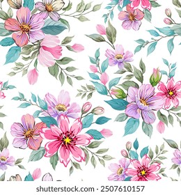 Beautiful, sweet pink flowers, hand drawn, seamless, on a light background. Designed for fabric, fashion, textiles, wallpaper, gift wrap.