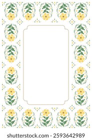 Beautiful sweet yellow flower floral border frame background decorated in classic botanical art nouveau vintage shabby chic design style for printable invitation certificate cards menu template etc