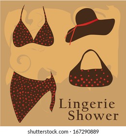 a beautiful swimsuit with a hat and some text