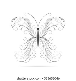 Beautiful swirl pattern in shape of a butterfly isolated on white background.