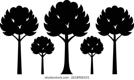 Beautiful Sycamore Trees Isolated Silhouette Vector Art Elegant Forest Landscape Design Elements
