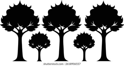 Beautiful Sycamore Trees Isolated Silhouette Vector Art Elegant Forest Landscape Design Elements