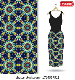 Beautiful symmetrical blue navy 3d flower tie dye seamless pattern for fabric. Beautiful flower pattern. Purple vertical background.