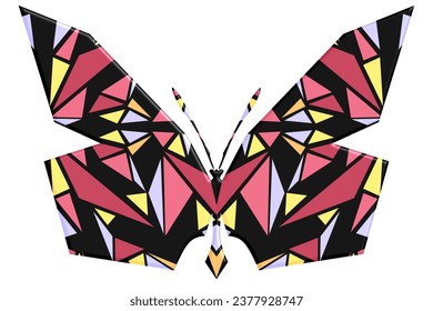 Beautiful symmetrical colourful butterfly design illustration with gradient line art pattern 