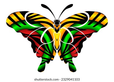 Beautiful symmetrical colourful gradient butterfly design with batik ethnic dayak pattern 