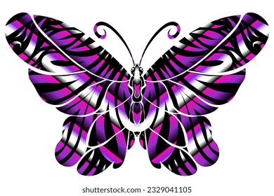 Beautiful symmetrical colourful gradient butterfly design with batik ethnic dayak pattern 