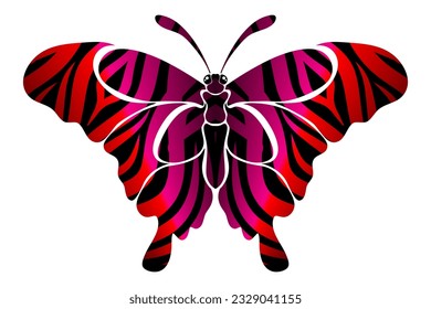 Beautiful symmetrical colourful gradient butterfly design with batik ethnic dayak pattern 
