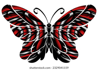 Beautiful symmetrical colourful gradient butterfly design with batik ethnic dayak pattern 
