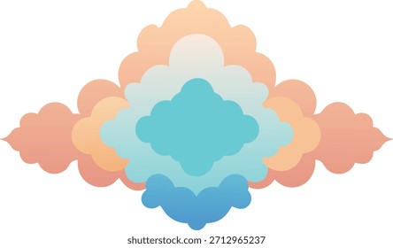 Un hermoso diseño simétrico con suaves nubes de acuarela en tonos pastel, perfecto para Elementos decorativos y proyectos de Diseño gráfico. Formato de Vector escalable.