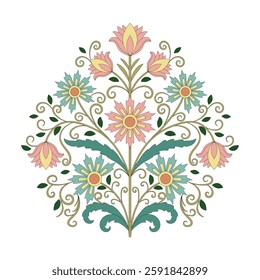 Beautiful symmetrical mughal floral pattern inspired by traditional Indian and Persian art. Mughal design, Indian art, traditional motif, Persian art, ornamental design, decorative pattern, ethnic  