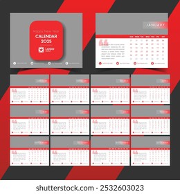 Beautiful Table calendar vector template for new year 2025