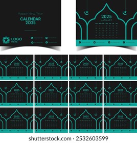 Beautiful Table calendar vector template for new year 2025