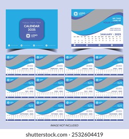 Beautiful Table calendar vector template for new year 2025