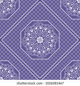 Beautiful tablecloth. Seamless lace pattern with geometric . floral element. Vector illustration. Purple color