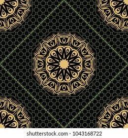 Beautiful tablecloth. Seamless lace pattern with geometric, floral element. Vector illustration.