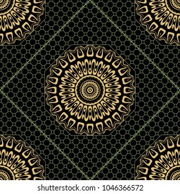 Beautiful tablecloth. Seamless lace pattern with geometric, floral element. Vector illustration.