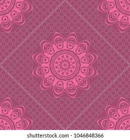 Beautiful tablecloth. Seamless lace pattern with geometric, floral element. Vector illustration.