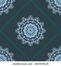 Beautiful tablecloth. Seamless lace pattern with geometric, floral element. Vector illustration.