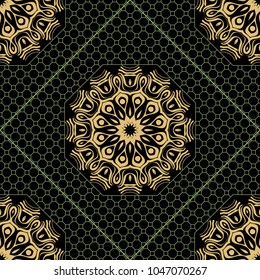 Beautiful tablecloth. Seamless lace pattern with geometric, floral element. Vector illustration.