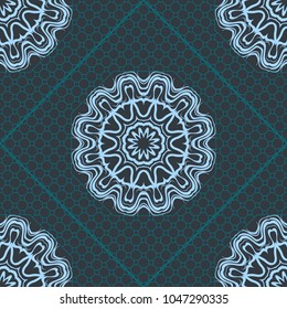Beautiful tablecloth. Seamless lace pattern with geometric, floral element. Vector illustration.