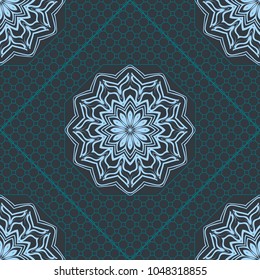 Beautiful tablecloth. Seamless lace pattern with geometric, floral element. Vector illustration.
