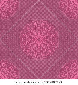 Beautiful tablecloth. Seamless lace pattern with geometric, floral element. Vector illustration.