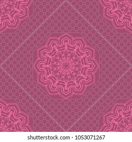 Beautiful tablecloth. Seamless lace pattern with geometric, floral element. Vector illustration.