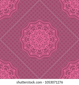 Beautiful tablecloth. Seamless lace pattern with geometric, floral element. Vector illustration.