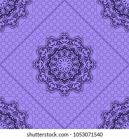 Beautiful tablecloth. Seamless lace pattern with geometric, floral element. Vector illustration.