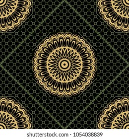 Beautiful tablecloth. Seamless lace pattern with geometric, floral element. Vector illustration.