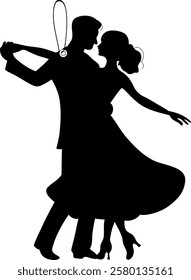 Beautiful tag silhouette of a dancing couple, symbolizing love, connection and intimacy. Perfect for romantic designs, wedding invitations, Valentine's Day projects, anniversary cards, and more.
