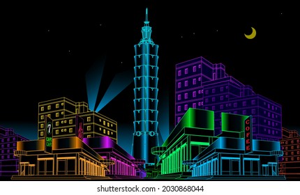 beautiful taiwan capital city vector illustration at night