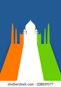 Beautiful Taj Mahal in national tricolors on blue background for 15th of August, Indian Independence Day celebrations.