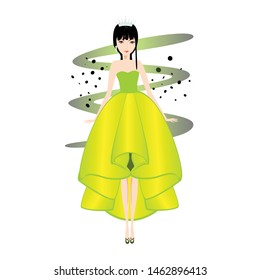 Beautiful tall and slender girl in glamour gown. Fashion vector illustration.