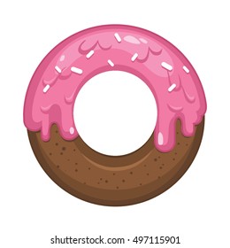 Beautiful tasty chocolate doughnut with pink glaze vector illustration