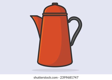 Beautiful Teakettle with Long Handle vector illustration. Kitchen interior object icon concept. House Teapot with closed lid icon design with shadow.