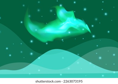 Beautiful teal or green turquoise galaxy background with nebula cosmos and comets. Stardust and bright shining stars in universal. Vector illustration.