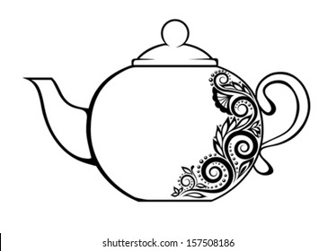 Beautiful teapot, decorated with black and white floral ornament. Many similarities to the author's profile