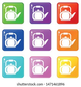 Beautiful teapot icons set 9 color collection isolated on white for any design