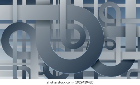 beautiful technological wallpaper. intertwining azure gray twisted ribbons of different sizes in a light space. vector 