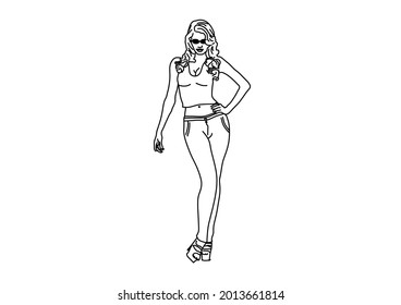 Beautiful teen pose vector design wearing beautiful dress
