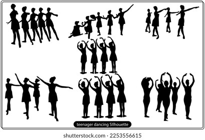 Beautiful teenager dancing SIlhouette vector Bundle.