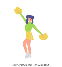 Beautiful teenager girl cheerleader cartoon character wearing vibrant costume performing dance